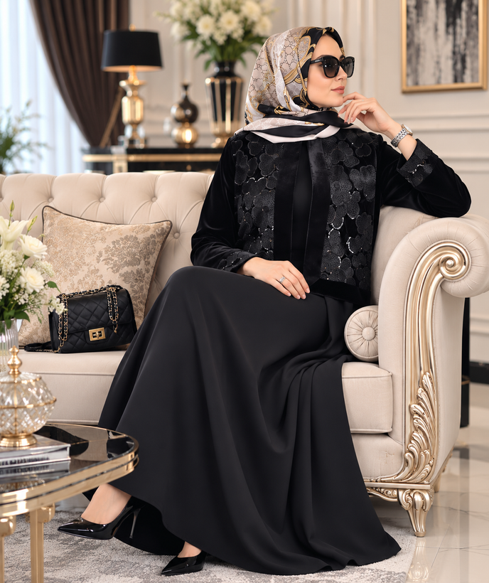 کت و سارافون گلامور مدل آسنا با کت مخمل سوزندوزی